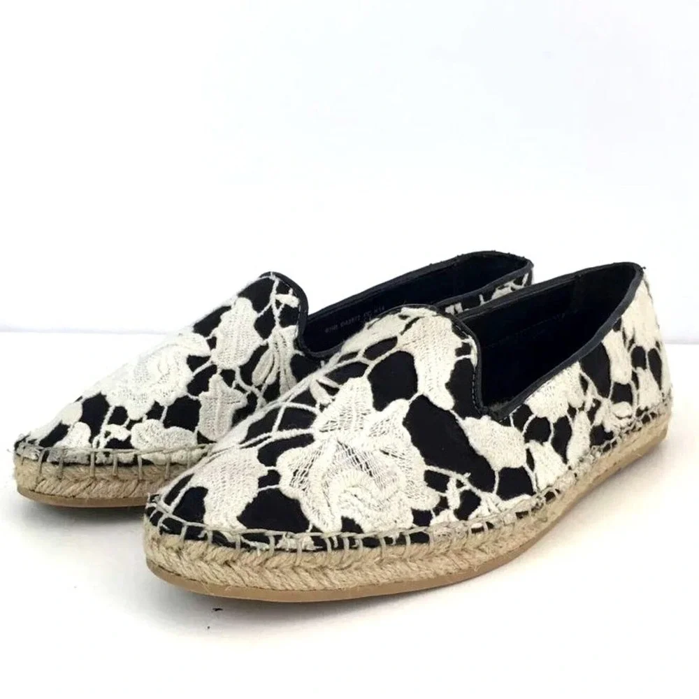 Cole Haan Palermo Espadrille Black and White Lace Flats Size 6.5